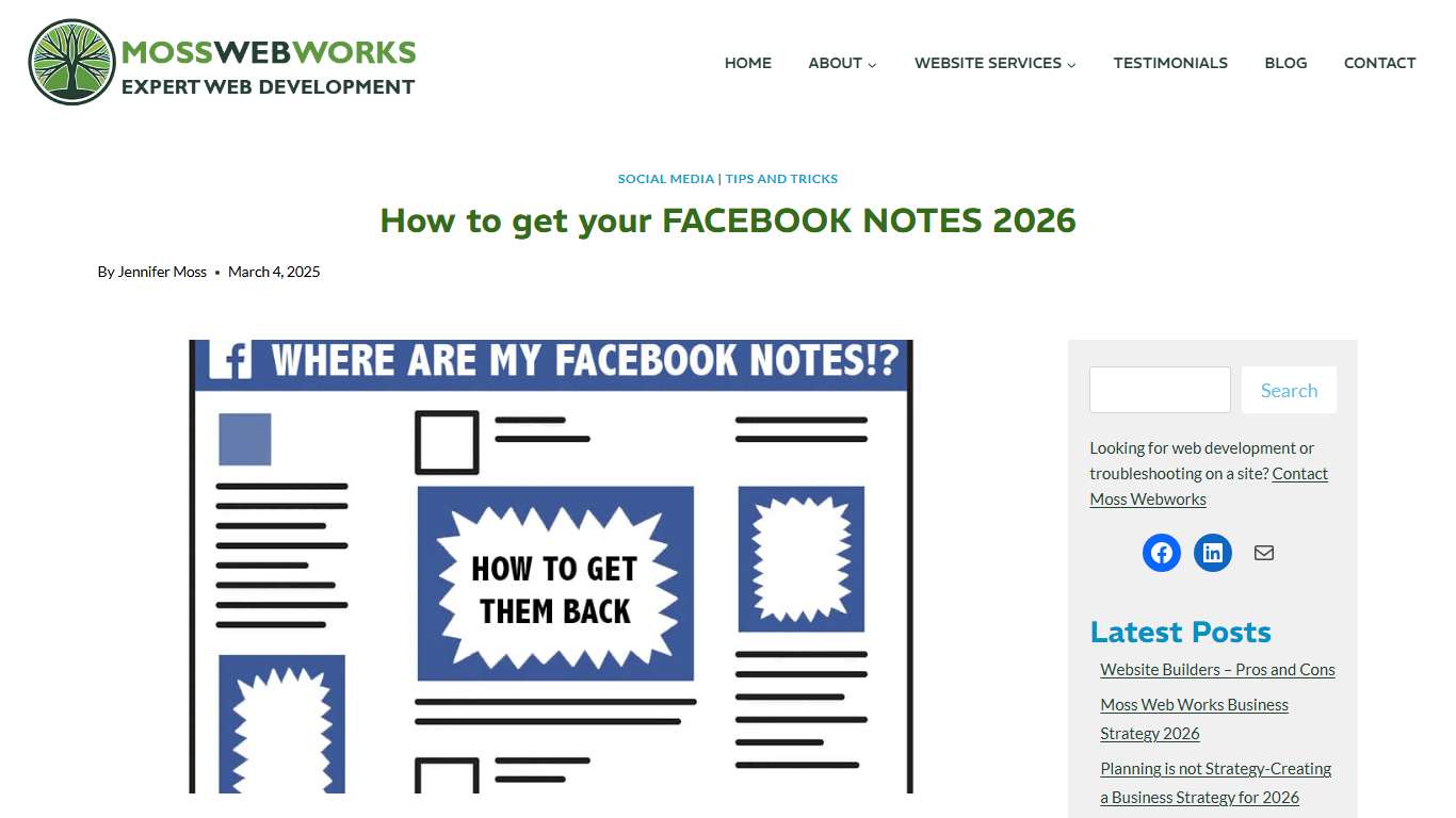 How to get your FACEBOOK NOTES 2026 - Moss Web Works